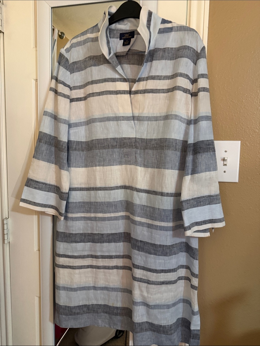 Brooks Brothers Blue Gray and White Striped Linen Tunic